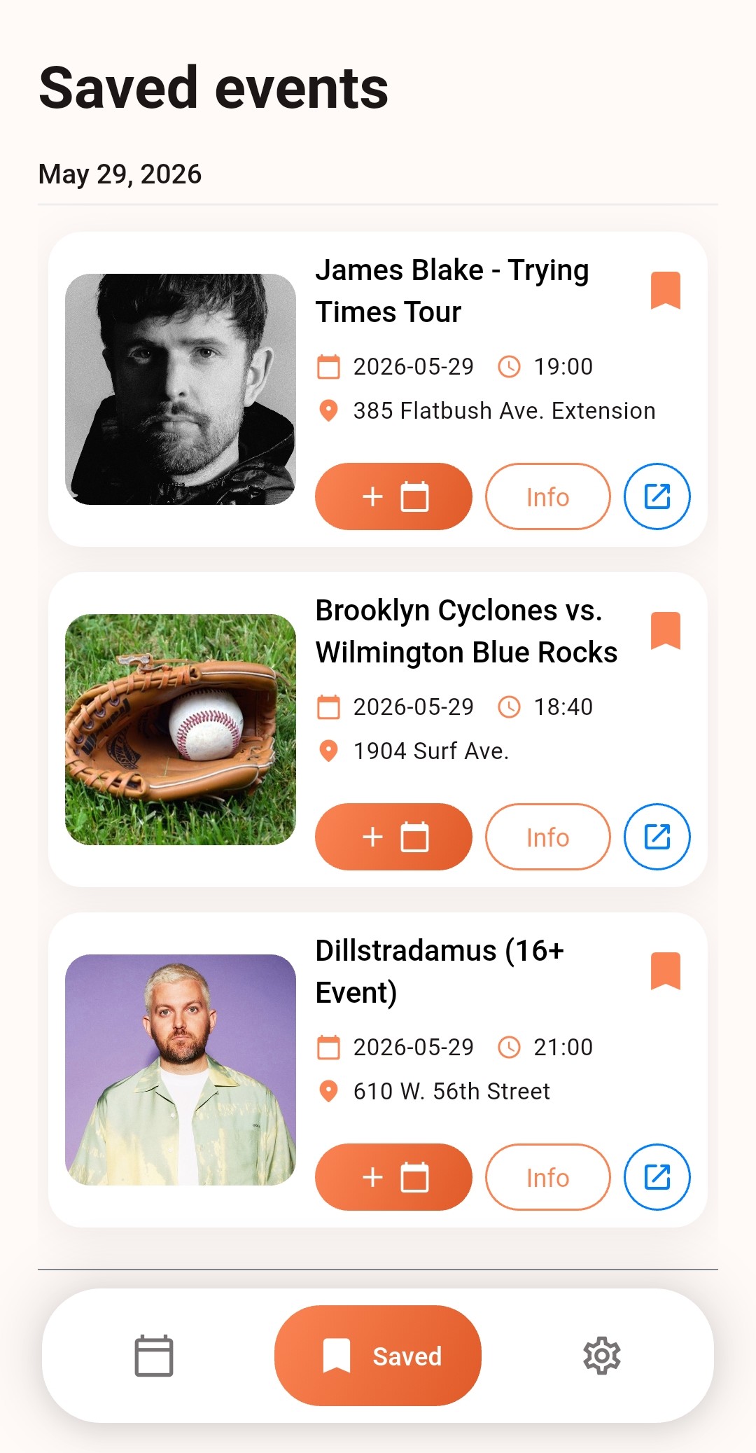 Saved events
